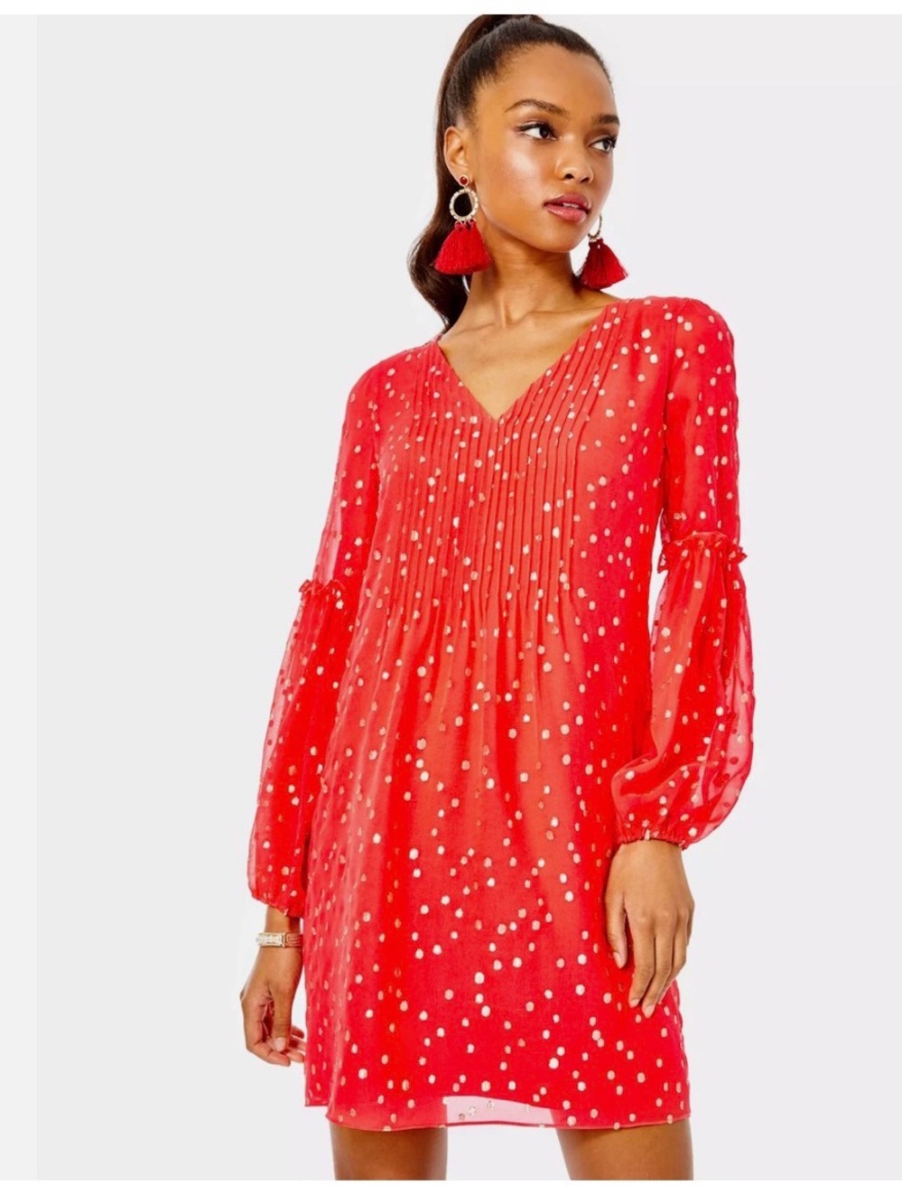 Lilly Pulitzer Red Shift Dress with Gold Polka Dots 14